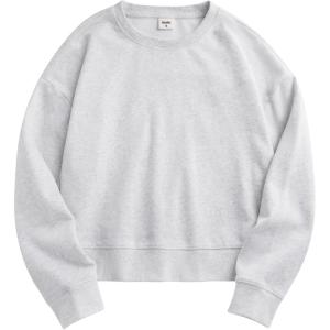 Stelle Cropped Sweatshirts for Women Cotton Long Sleeve Crop Tops Crewneck Pullover Oversized Sweater(Ultra Light Grey)