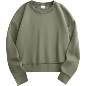 Stelle Cropped Sweatshirts for Women Cotton Long Sleeve Crop Tops Crewneck Pullover Oversized Sweater(Utility Green)