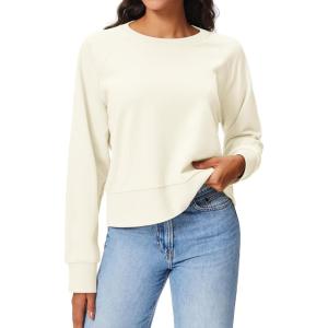 Stelle Cropped Sweatshirts for Women Cotton Raglan Sleeve Crop Tops Crewneck Pullover Sweat Shirts(A-off White)