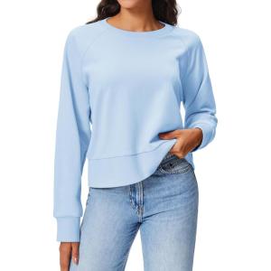 Stelle Cropped Sweatshirts for Women Cotton Raglan Sleeve Crop Tops Crewneck Pullover Sweat Shirts(Baby Blue)