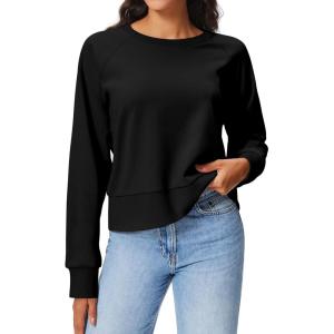 Stelle Cropped Sweatshirts for Women Cotton Raglan Sleeve Crop Tops Crewneck Pullover Sweat Shirts(Black)