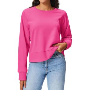 Stelle Cropped Sweatshirts for Women Cotton Raglan Sleeve Crop Tops Crewneck Pullover Sweat Shirts(Cosmopolitan)