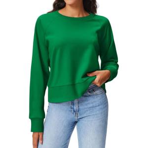 Stelle Cropped Sweatshirts for Women Cotton Raglan Sleeve Crop Tops Crewneck Pullover Sweat Shirts(Kelly Green)