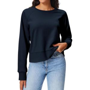 Stelle Cropped Sweatshirts for Women Cotton Raglan Sleeve Crop Tops Crewneck Pullover Sweat Shirts(Navy)