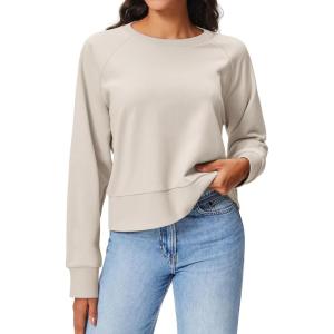 Stelle Cropped Sweatshirts for Women Cotton Raglan Sleeve Crop Tops Crewneck Pullover Sweat Shirts(Oat Milk)