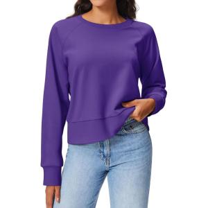 Stelle Cropped Sweatshirts for Women Cotton Raglan Sleeve Crop Tops Crewneck Pullover Sweat Shirts(Purple)