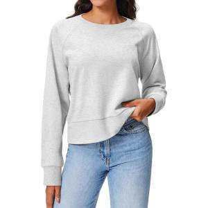 Stelle Cropped Sweatshirts for Women Cotton Raglan Sleeve Crop Tops Crewneck Pullover Sweat Shirts(Ultra Light Grey)