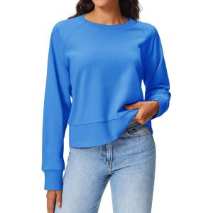 Stelle Cropped Sweatshirts for Women Cotton Raglan Sleeve Crop Tops Crewneck Pullover Sweat Shirts(Vibrant Blue)