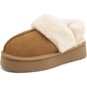 Stelle Genuine Suede Platform Slippers for Women Removable Backstrap Memory Foam Indoor Outdoor Water-Resistant(Chestnut)