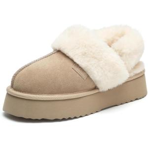 Stelle Genuine Suede Platform Slippers for Women Removable Backstrap Memory Foam Indoor Outdoor Water-Resistant(Dune)