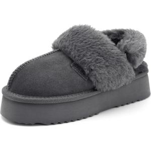 Stelle Genuine Suede Platform Slippers for Women Removable Backstrap Memory Foam Indoor Outdoor Water-Resistant(Grey)