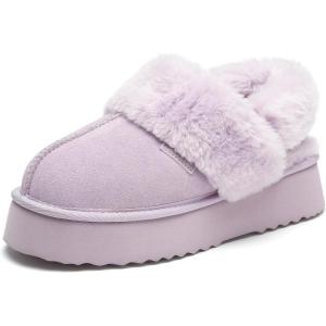 Stelle Genuine Suede Platform Slippers for Women Removable Backstrap Memory Foam Indoor Outdoor Water-Resistant(Lilac)