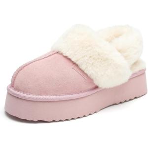 Stelle Genuine Suede Platform Slippers for Women Removable Backstrap Memory Foam Indoor Outdoor Water-Resistant(Pink)