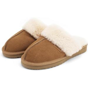 Stelle Genuine Suede Slippers for Women Water-Resistant Indoor Outdoor Comfortable Memory Foam Lightweight Flexible Sole(Chestnut)