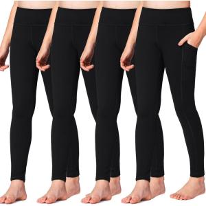 Stelle Girls’ Athletic Leggings Kids Dance Running Yoga Pants Workout Active Dance Tights with Pockets(4-pack-black (2 Side Pocket))
