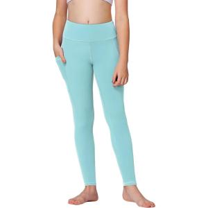 Stelle Girls’ Athletic Leggings Kids Dance Running Yoga Pants Workout Active Dance Tights with Pockets(Arctic Blue)