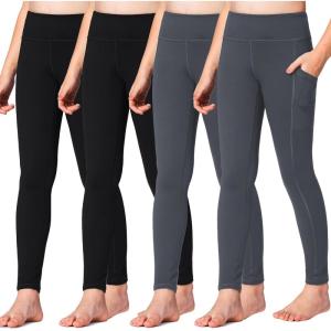 Stelle Girls’ Athletic Leggings Kids Dance Running Yoga Pants Workout Active Dance Tights with Pockets(Black-black-charcoal-charcoal)