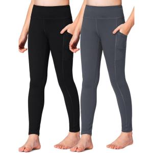 Stelle Girls’ Athletic Leggings Kids Dance Running Yoga Pants Workout Active Dance Tights with Pockets(Black-charcoal (2 Side Pocket))