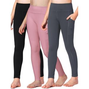 Stelle Girls’ Athletic Leggings Kids Dance Running Yoga Pants Workout Active Dance Tights with Pockets(Black-charcoal-pink)