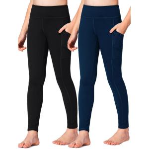 Stelle Girls’ Athletic Leggings Kids Dance Running Yoga Pants Workout Active Dance Tights with Pockets(Black-navy (2 Side Pocket))