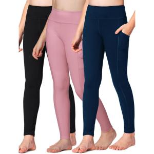Stelle Girls’ Athletic Leggings Kids Dance Running Yoga Pants Workout Active Dance Tights with Pockets(Black-navy-pink (2 Side Pocket))