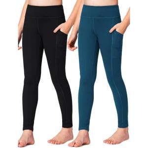 Stelle Girls’ Athletic Leggings Kids Dance Running Yoga Pants Workout Active Dance Tights with Pockets(Black-oceanic (2 Side Pocket))