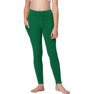 Stelle Girls’ Athletic Leggings Kids Dance Running Yoga Pants Workout Active Dance Tights with Pockets(Evergreen(2 Side Pocket))