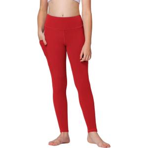 Stelle Girls’ Athletic Leggings Kids Dance Running Yoga Pants Workout Active Dance Tights with Pockets(Red)