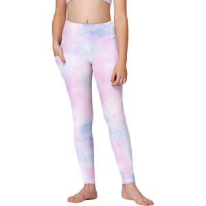 Stelle Girls’ Athletic Leggings Kids Dance Running Yoga Pants Workout Active Dance Tights with Pockets(Tie Dye Marshmallow)