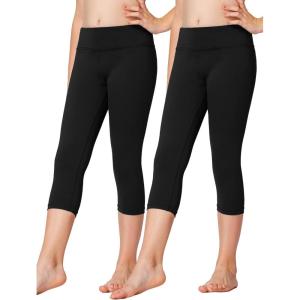Stelle Girls Athletic Leggings Kids Dance Workout Running Yoga Pants with Hidden Pocket(Capri-black*2)