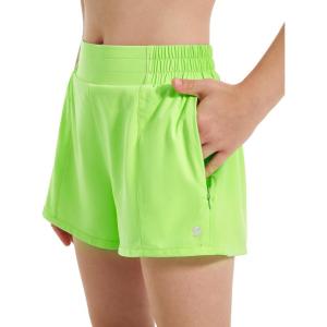 Stelle Girl’s Athletic Shorts with Liner Zipper Pockets Elastic Waist Running Shorts Sports Active Shorts for Teen Kids(Neon Yellow)