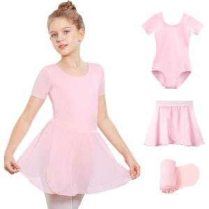 Stelle Girls Ballet Leotards Toddler Dance Outfit Combo with Pull on Skirt and Tights (Toddler/Little Kid/Big Kid)(01-ballet Pink)