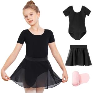 Stelle Girls Ballet Leotards Toddler Dance Outfit Combo with Pull on Skirt and Tights (Toddler/Little Kid/Big Kid)(01-black)