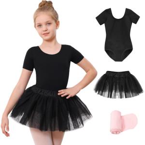 Stelle Girls Ballet Leotards Toddler Dance Outfit Combo with Pull on Skirt and Tights (Toddler/Little Kid/Big Kid)(03-black (Tutu Skirt))