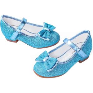 Stelle Girls Dress Shoes Glitter Princess Shoe Flower Mary Jane Low Heels Party Wedding Prom Footwear for Toddler Kids(T08-elsa Blue Glitter)
