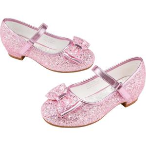 Stelle Girls Dress Shoes Glitter Princess Shoe Flower Mary Jane Low Heels Party Wedding Prom Footwear for Toddler Kids(T08-pink)