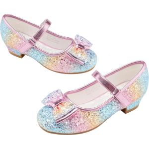 Stelle Girls Dress Shoes Glitter Princess Shoe Flower Mary Jane Low Heels Party Wedding Prom Footwear for Toddler Kids(T08-prism)