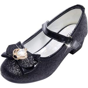 Stelle Girls Dress Shoes Glitter Princess Shoe Flower Mary Jane Low Heels Party Wedding Prom Footwear for Toddler Kids(T13-black Glitter)
