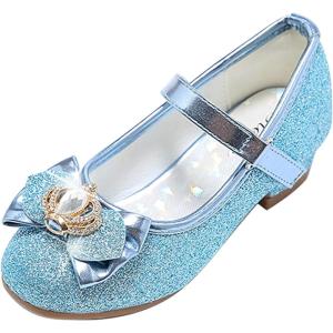 Stelle Girls Dress Shoes Glitter Princess Shoe Flower Mary Jane Low Heels Party Wedding Prom Footwear for Toddler Kids(T13-elsa Blue Glitter)