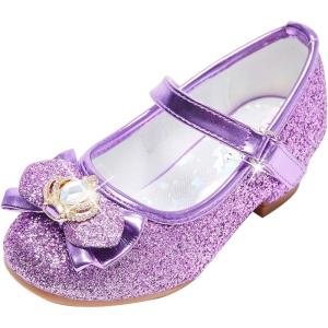 Stelle Girls Dress Shoes Glitter Princess Shoe Flower Mary Jane Low Heels Party Wedding Prom Footwear for Toddler Kids(T13-purple Glitter)