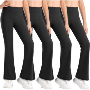 Stelle Girl’s Flare Leggings High Waisted Yoga Pants Bootcut Dance Casual Pants Activewear Kids Bell Bottoms(Black/Black/Black/Black)
