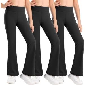Stelle Girl’s Flare Leggings High Waisted Yoga Pants Bootcut Dance Casual Pants Activewear Kids Bell Bottoms(Black+black+black)