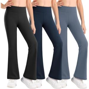 Stelle Girl’s Flare Leggings High Waisted Yoga Pants Bootcut Dance Casual Pants Activewear Kids Bell Bottoms(Black+grey Blue+navy)