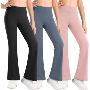 Stelle Girl’s Flare Leggings High Waisted Yoga Pants Bootcut Dance Casual Pants Activewear Kids Bell Bottoms(Black+grey Blue+pink)
