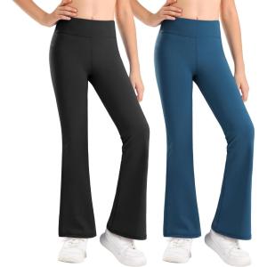 Stelle Girl’s Flare Leggings High Waisted Yoga Pants Bootcut Dance Casual Pants Activewear Kids Bell Bottoms(Black+oceanic)