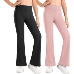 Stelle Girl’s Flare Leggings High Waisted Yoga Pants Bootcut Dance Casual Pants Activewear Kids Bell Bottoms(Black+pink)