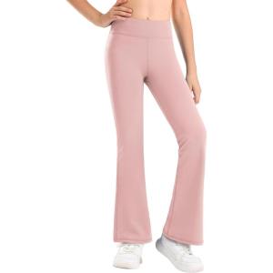 Stelle Girl’s Flare Leggings High Waisted Yoga Pants Bootcut Dance Casual Pants Activewear Kids Bell Bottoms(Pink)