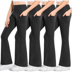 Stelle Girl’s Flare Leggings with Pockets High Waisted Bootcut Yoga Pants Kids Dance Bell Bottoms Leggings(4*black)