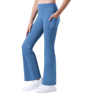 Stelle Girl’s Flare Leggings with Pockets High Waisted Bootcut Yoga Pants Kids Dance Bell Bottoms Leggings(Blue)