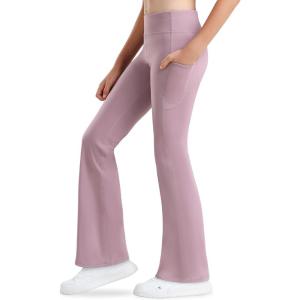 Stelle Girl’s Flare Leggings with Pockets High Waisted Bootcut Yoga Pants Kids Dance Bell Bottoms Leggings(Dusty Lavender)